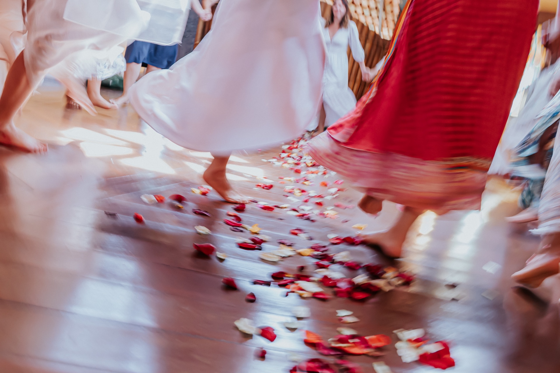 Dança circular sobre pétalas de rosas